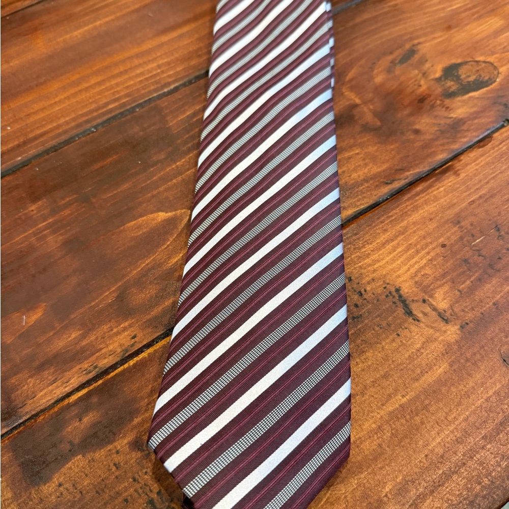 Hugo Boss Red and Gray Striped Tie